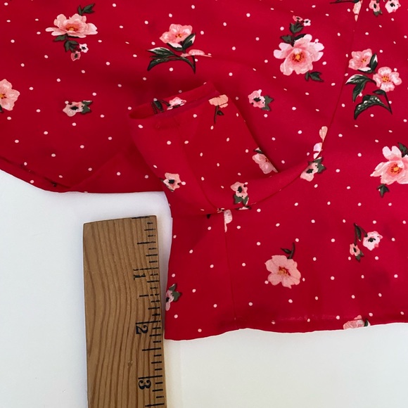 H&M Kimono Romper Womens Red Floral Print V Neck Long Bell Sleeve Open Back - Picture 4 of 8